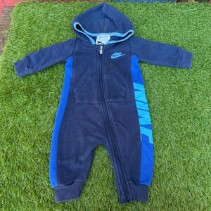Vtg Nike Romper One Piece Suit Infant Size‎ 3M Zip Hooded Spellout Streetwear